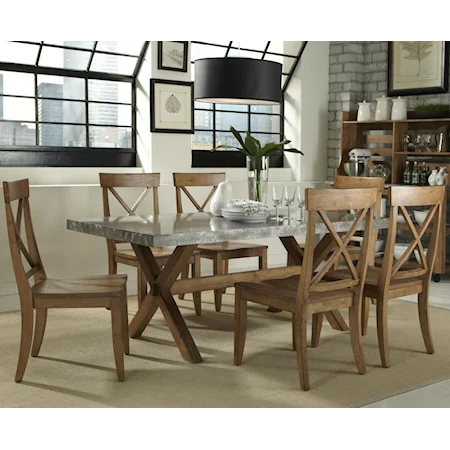 7 Piece Trestle Table and X-Back Side Chair Set